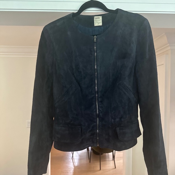L'Agence Navy Blue Suede Zip Jacket - Size M - Picture 6 of 13